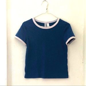 Divided Blue Baseball T with White Trim